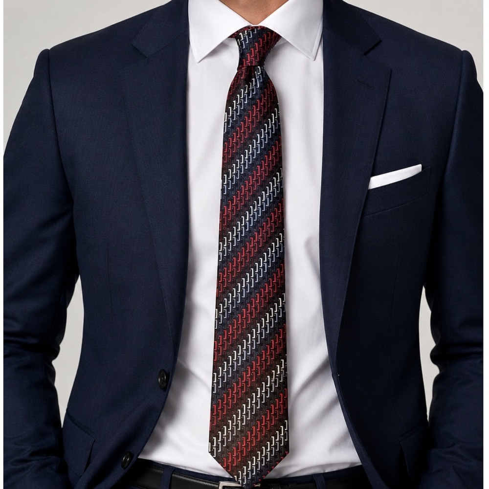 Covington Geometric Silk Tie Red Navy White Mens Necktie Classic Office